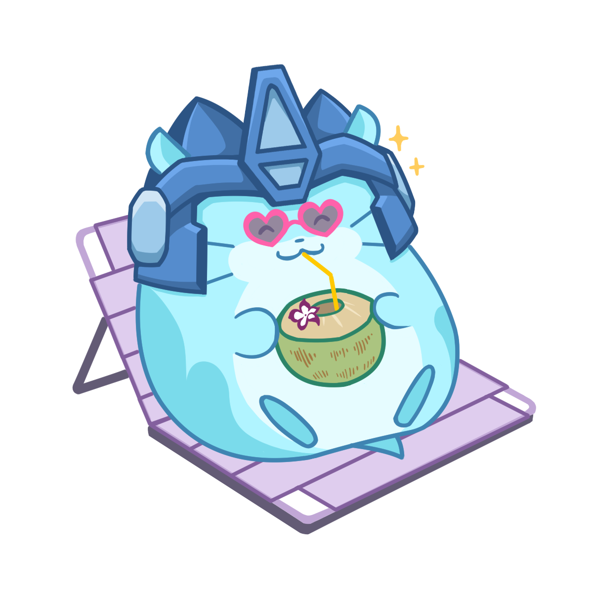 Hampter lounging on a beach chair with a coconut drink